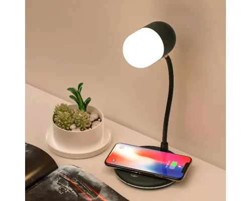 Лампа с колонкой и беспроводной зарядкой Alladin, черная