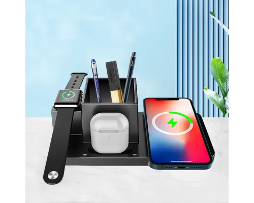 Настольный органайзер Medow c беспроводной зарядкой 15W, черный