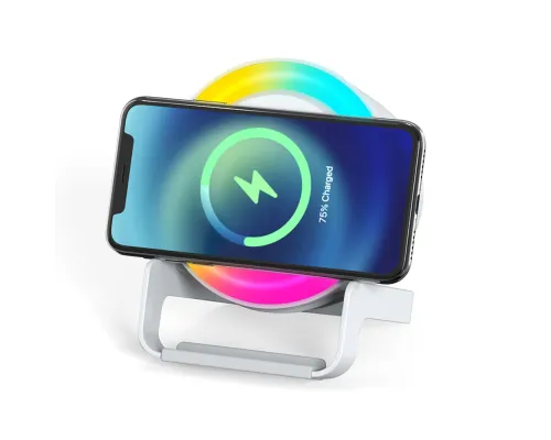 Беспроводная Bluetooth колонка U-Tone RGB c функцией беспроводной зарядки 15W, белый
