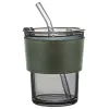 Стакан стеклянный с трубочкой и капхолдером Karamel, зелёный