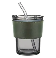 Стакан стеклянный с трубочкой и капхолдером Karamel, зелёный