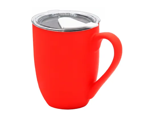 Кружка с крышкой Velvet Duo, софт-тач, красная/белая