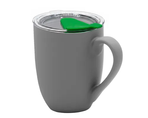 Кружка с крышкой Velvet Duo, софт-тач, тёмно-серая/зелёная
