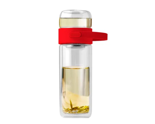 Бутылка Easy pot из боросиликатного стекла с инфьюзером, красная