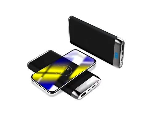 Внешний аккумулятор Wolfrock с беспроводной зарядкой soft-touch покрытием, 10000 mAh, черный