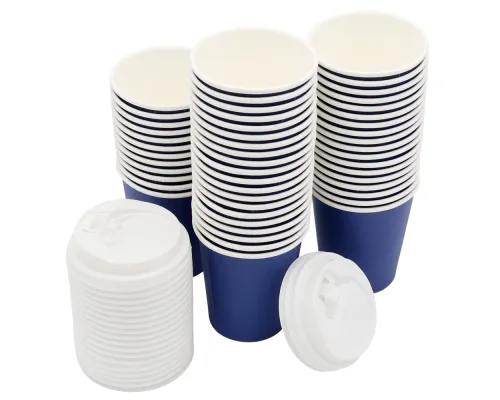 Набор бумажных стаканов с крышкой 8 унций (240 мл), 50 шт