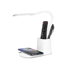 Настольная лампа с беспроводной зарядкой Tenza, белая