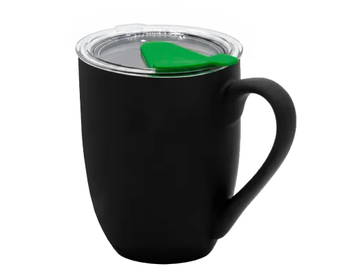 Кружка с крышкой Velvet Duo, софт-тач, чёрная/зелёная