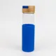 Бутылка стеклянная с силиконовой манжетой и бамбуковой крышкой  Glass, синяя