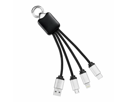 Кабель - брелок Plug с подсветкой гравировки, черный