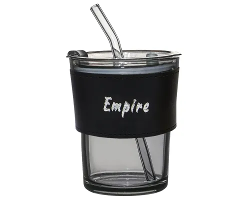 Стакан стеклянный с трубочкой и капхолдером Karamel, черный
