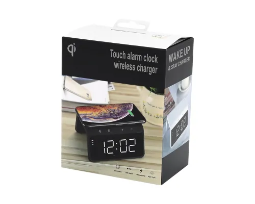 Часы настольные Bridge с функцией беспроводной зарядки, черный