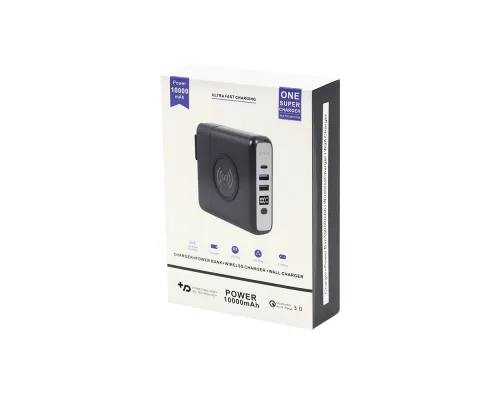 Внешний аккумулятор Gemini с беспроводной зарядкой и сетевым адаптером, 10000 mAh, черный