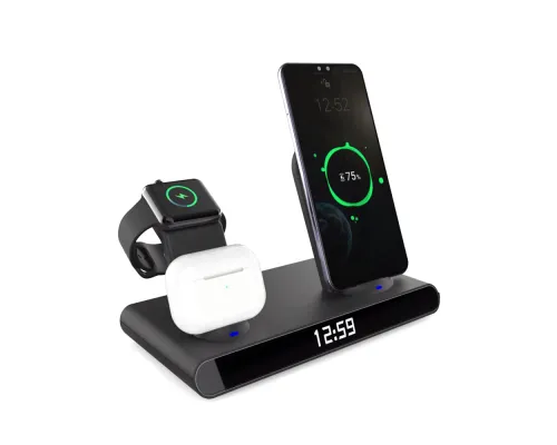 Часы электронные Abbatt мультифункциональные с беспроводной зарядкой, черный