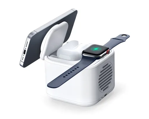 Беспроводная колонка Powerbox 5W с беспроводной зарядкой 15W,белый Беспроводная колонка Powerbox 5W с беспроводной зарядкой 15W,белый