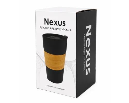 Кружка керамическая с деревянной манжетой Nexus, чёрная