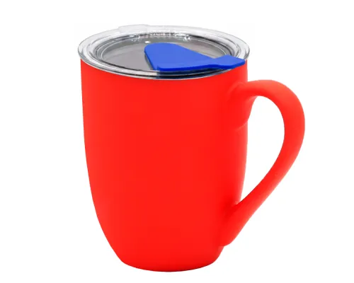 Кружка с крышкой Velvet Duo, софт-тач, красная/синяя
