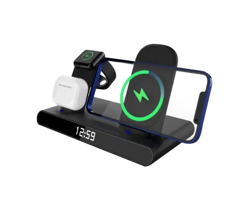 Часы электронные Abbatt мультифункциональные с беспроводной зарядкой, черный