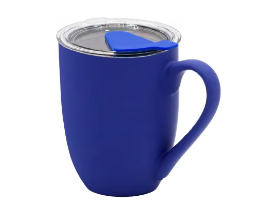 Кружка с крышкой Velvet Duo, софт-тач, тёмно-синяя