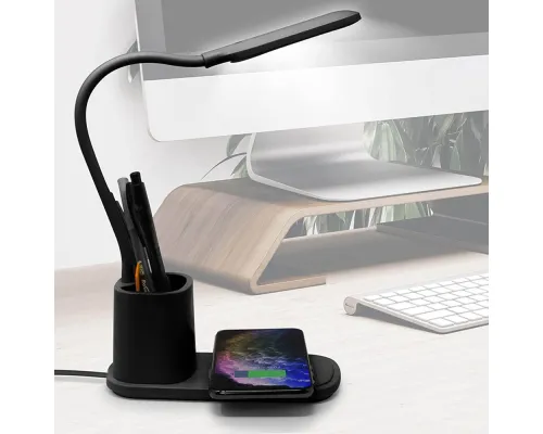 Настольная лампа с беспроводной зарядкой Tenza, черная