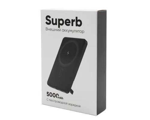 Внешний аккумулятор c беспроводной зарядкой Superb, 5000 mAh, черный