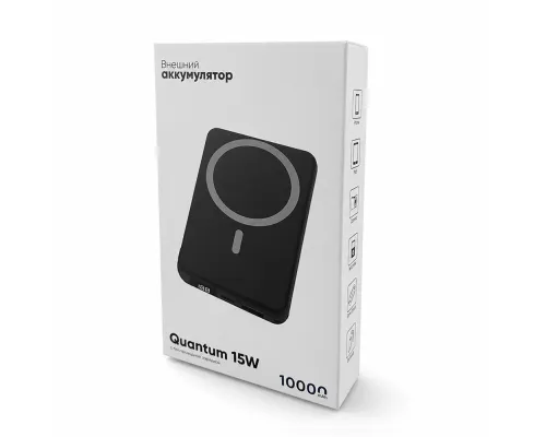 Магнитный внешний аккумулятор Quantum с беспроводной зарядкой (15W), 10000 Mah, черный