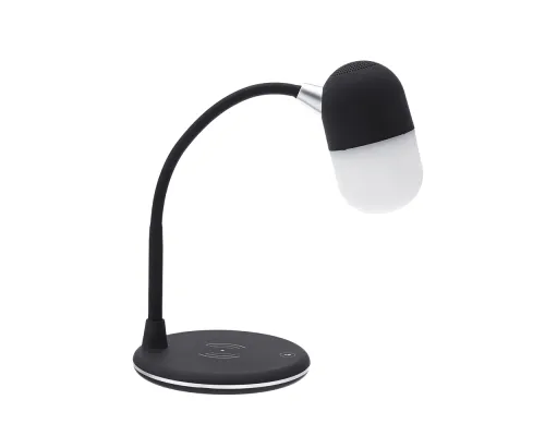 Лампа с колонкой и беспроводной зарядкой Alladin, черная