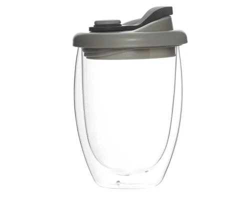 Стакан стеклянный Lotos с двойными стенками и крышкой, серый