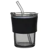 Стакан стеклянный с трубочкой и капхолдером Karamel, черный
