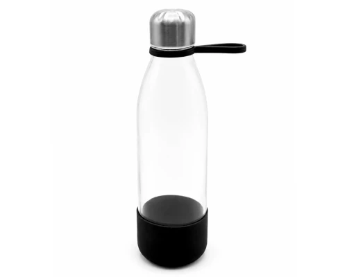 Бутылка стеклянная с манжетой и держателем Glassy, чёрная