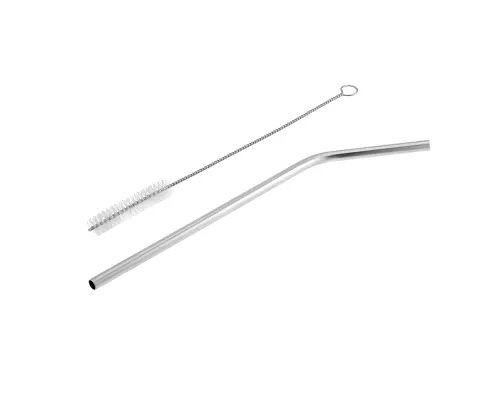 Набор Cocktail с изогнутой трубочкой и ершиком, серебристый