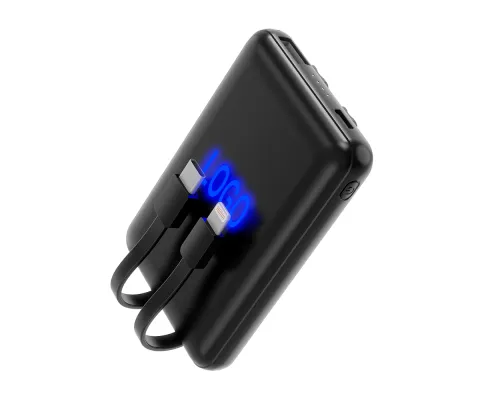 Внешний аккумулятор Eron с подсветкой гравировки, 5000 mAh, чёрный/синий
