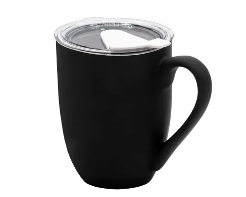 Кружка с крышкой Velvet Duo, софт-тач, чёрная/белая