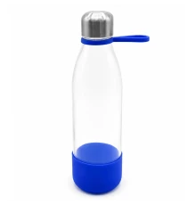 Бутылка стеклянная с манжетой и держателем Glassy, синяя