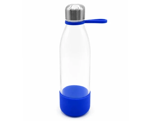 Бутылка стеклянная с манжетой и держателем Glassy, синяя