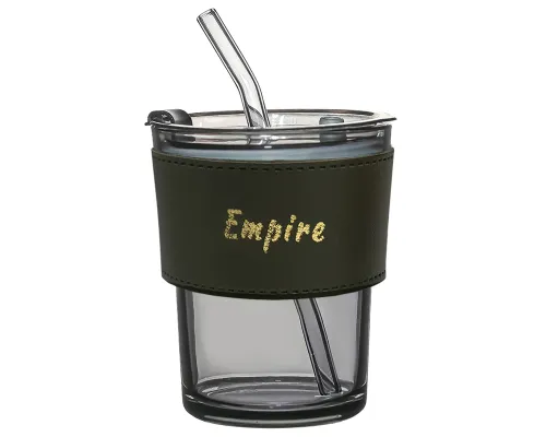 Стакан стеклянный с трубочкой и капхолдером Karamel, зелёный