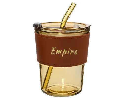 Стакан стеклянный с трубочкой и капхолдером Karamel, золотой