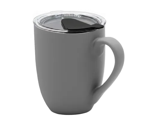 Кружка с крышкой Velvet Duo, софт-тач, тёмно-серая/чёрная