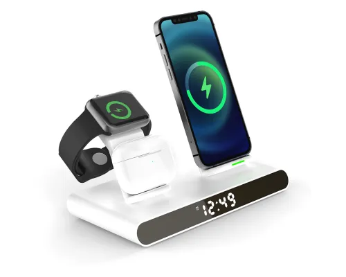 Часы электронные Abbatt мультифункциональные с беспроводной зарядкой, белый