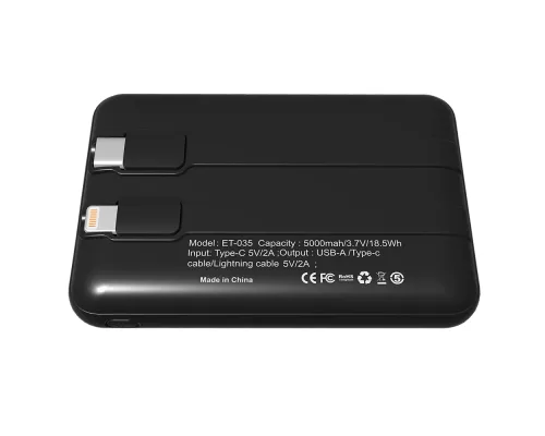 Внешний аккумулятор Eron с подсветкой гравировки, 5000 mAh, чёрный/синий