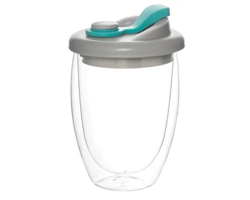 Стакан стеклянный Lotos с двойными стенками и крышкой, голубой