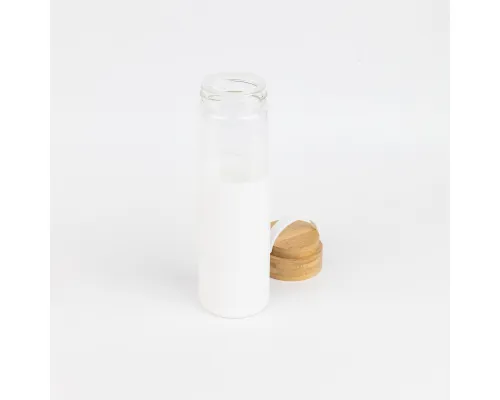 Бутылка стеклянная с силиконовой манжетой и бамбуковой крышкой  Glass, белая