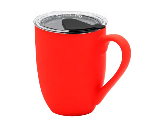 Кружка с крышкой Velvet Duo, софт-тач, красная/чёрная