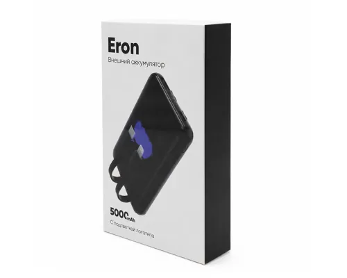 Внешний аккумулятор Eron с подсветкой гравировки, 5000 mAh, чёрный/синий