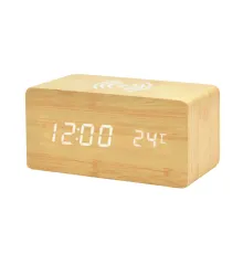 Многофункциональные часы - погодная станция с беспроводной зарядкой, бежевые