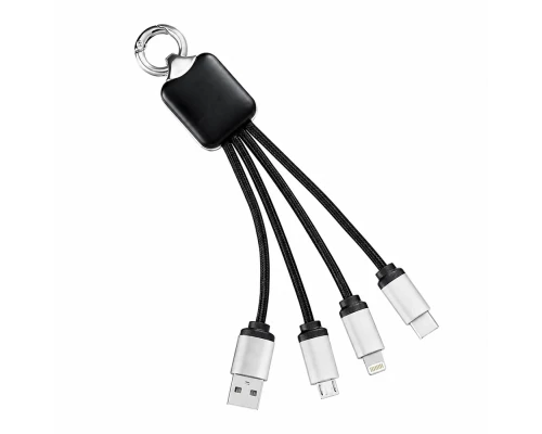 Кабель - брелок Plug с подсветкой гравировки, черный