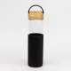 Бутылка стеклянная с силиконовой манжетой и бамбуковой крышкой  Glass, черная