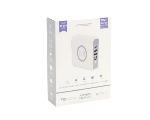 Внешний аккумулятор Gemini с беспроводной зарядкой и сетевым адаптером, 10000 mAh, белый