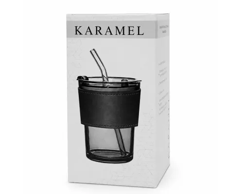 Стакан стеклянный с трубочкой и капхолдером Karamel, черный