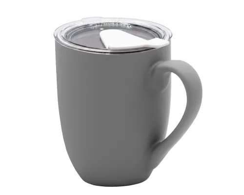 Кружка с крышкой Velvet Duo, софт-тач, тёмно-серая/белая